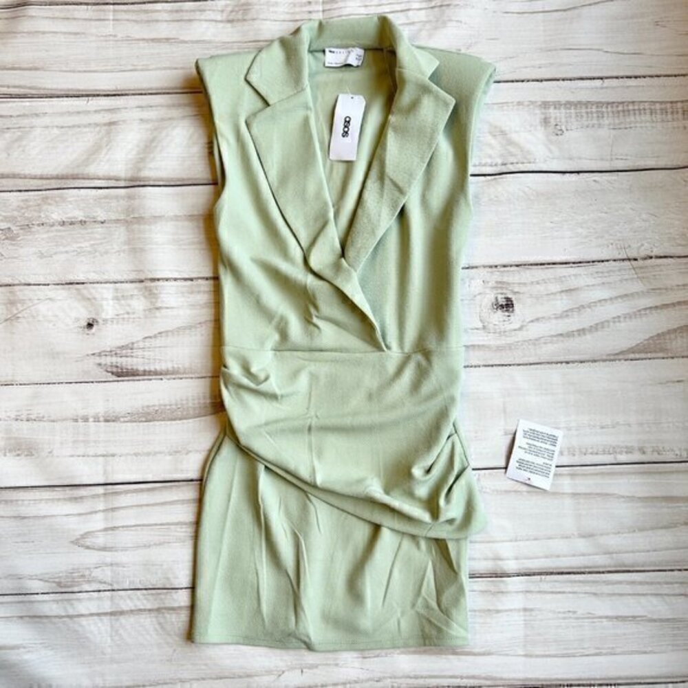 ASOS Sleeveless Blazer Dress with Twist Front in Sage Green Size 0 NWT